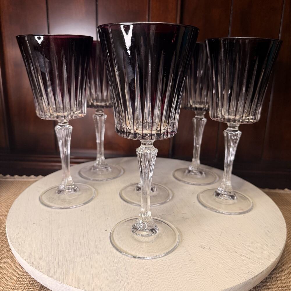 RARE Barski Amethyst Crystal Red Wine Glasses 10 Oz Set Of 6 Water Goblets